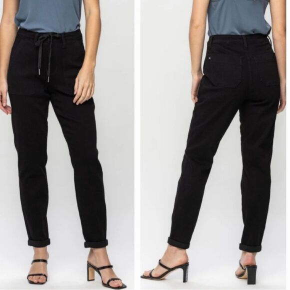 Judy Blue High Waist Double Roll Cuff Jogger Jean in Jet Black Size 7/28 - Picture 2 of 14